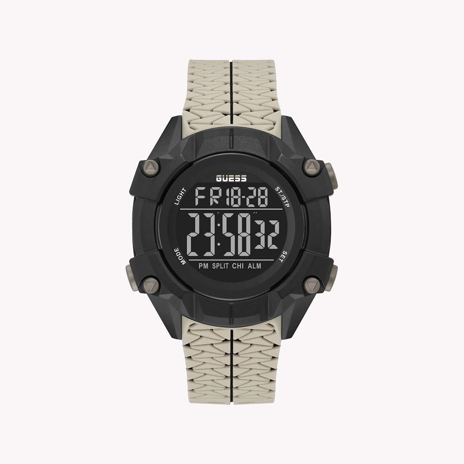 Guess Men's Black Stainless Steel, Beige Silicone | Gw0342g2 by i-watch