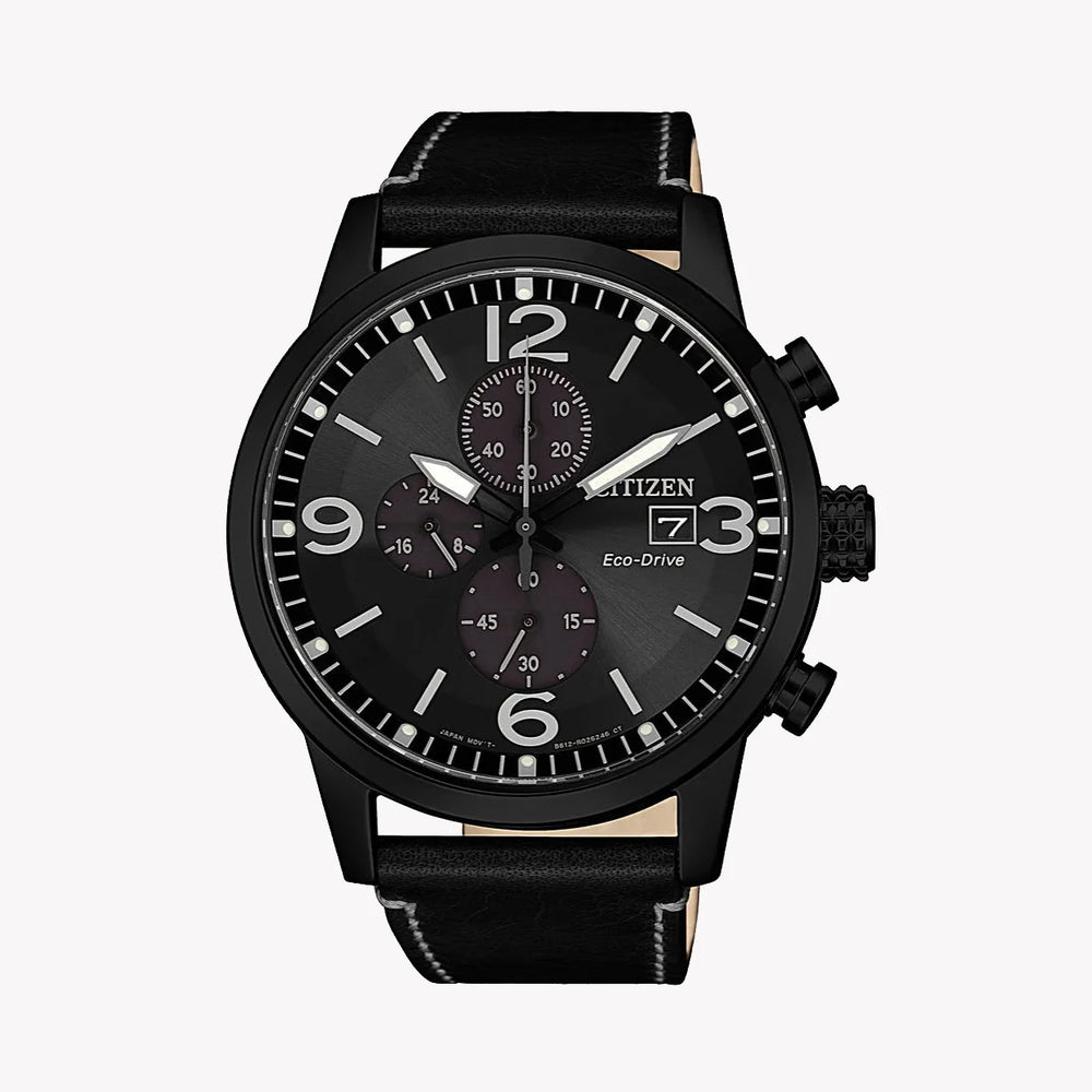 Citizen Men's Black Leather Watch, Black Stainless Steel | Ca0617-29e