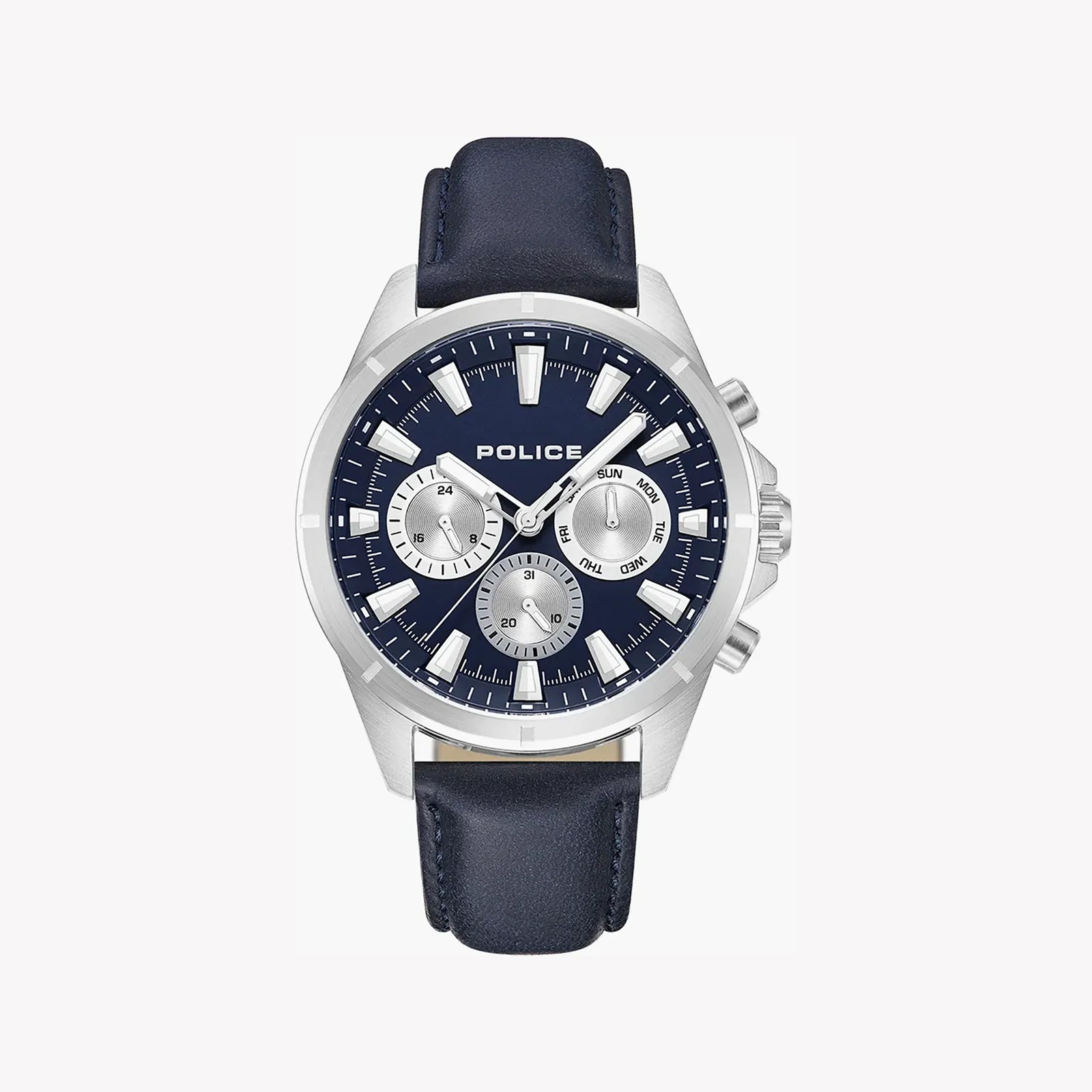 Police Men's Silver Leather, Blue Dial | Pewjf0005803 by i-watch