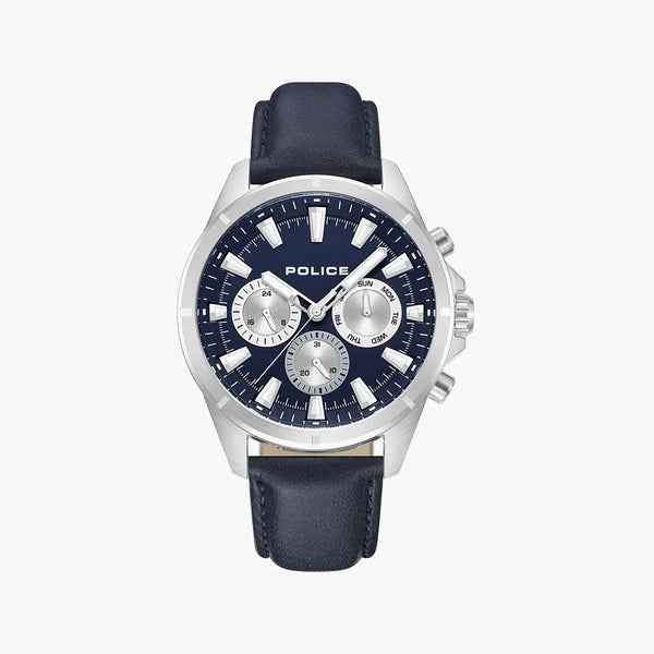 Police Men's Silver Leather, Blue Dial | Pewjf0005803 by i-watch