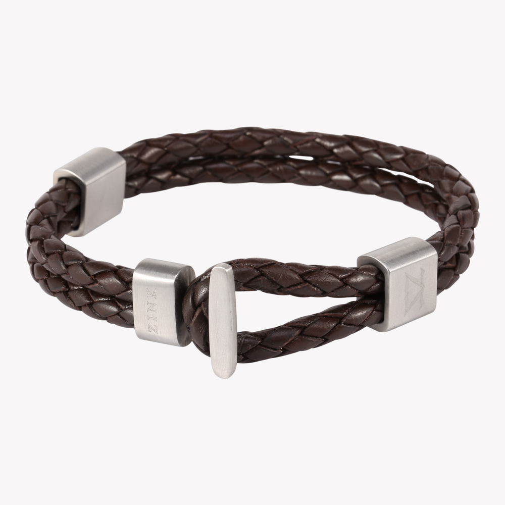 Zink Men's Brown Stainless Steel & Leather Bracelet | Zjbc004slbw
