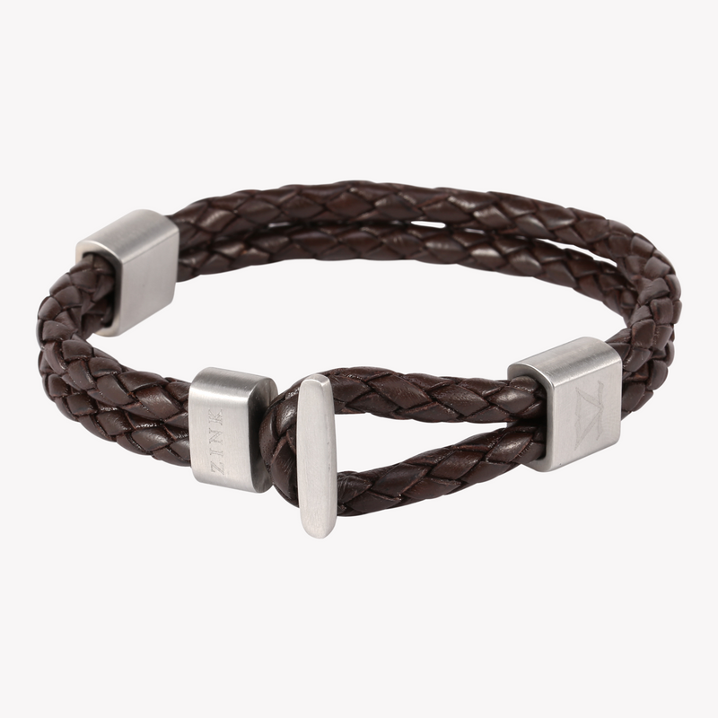 Zink Men's Brown Stainless Steel & Leather Bracelet | Zjbc004slbw