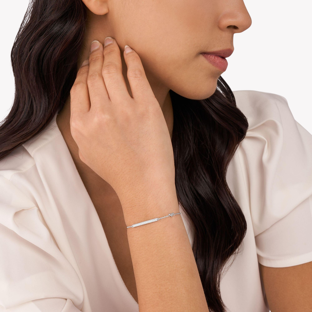 Emporio Armani Women's Silver Bracelet, Sterling Silver Crystal ID Bar | EG3592040