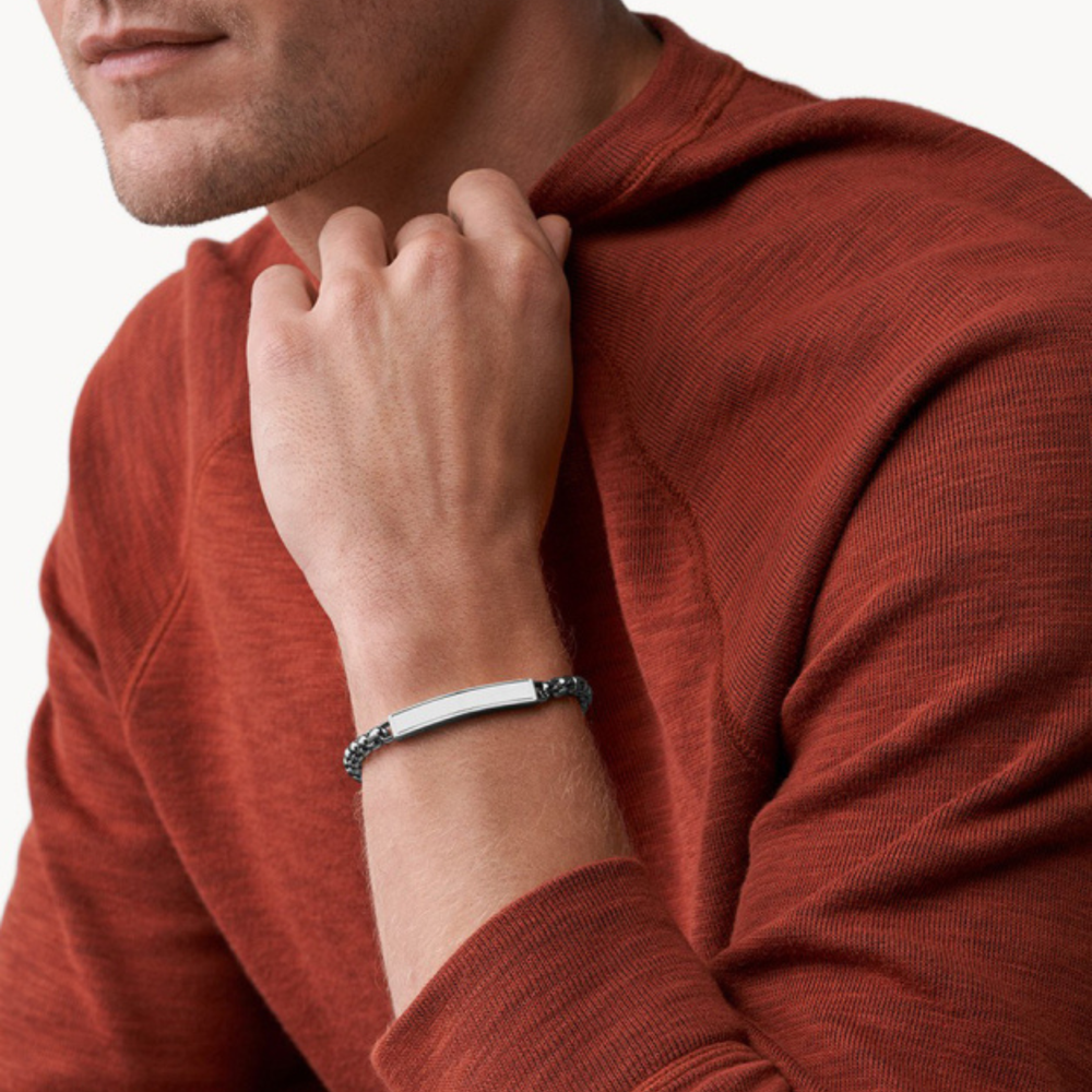Fossil Men's Silver Bracelet, Sleek ID Plate | JF03919040