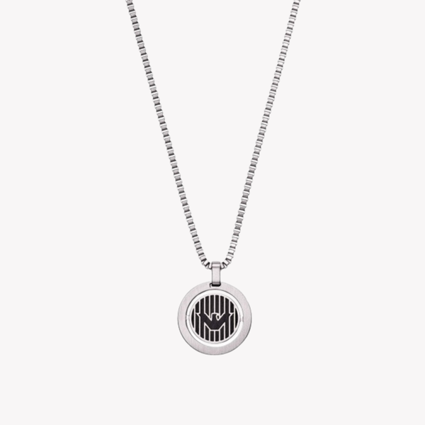 Emporio Armani Men's Silver & Black Necklace, Black Enamel Eagle Logo | EGS2725040