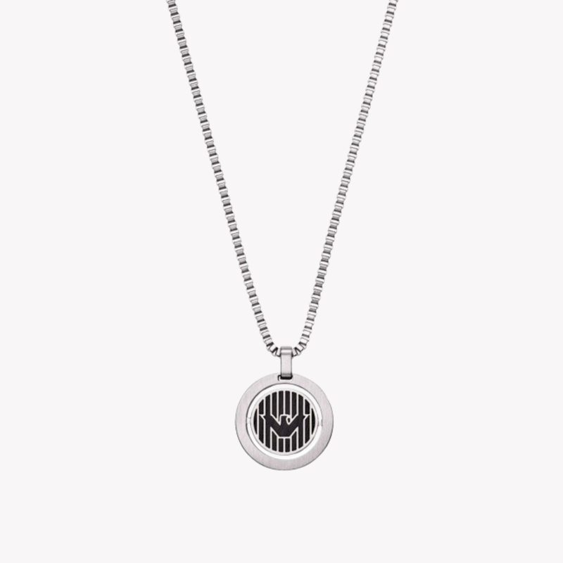 Emporio Armani Men's Silver & Black Necklace, Black Enamel Eagle Logo | EGS2725040