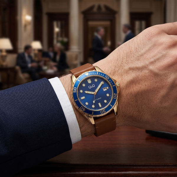 Q&Q Men's Gold  Watch, Blue Dial | A172J102Y