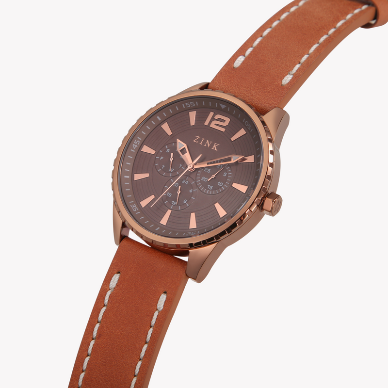 Zink Men's Rose Gold Leather Watch - Quartz | Zk131g2ls-72 by i-watch