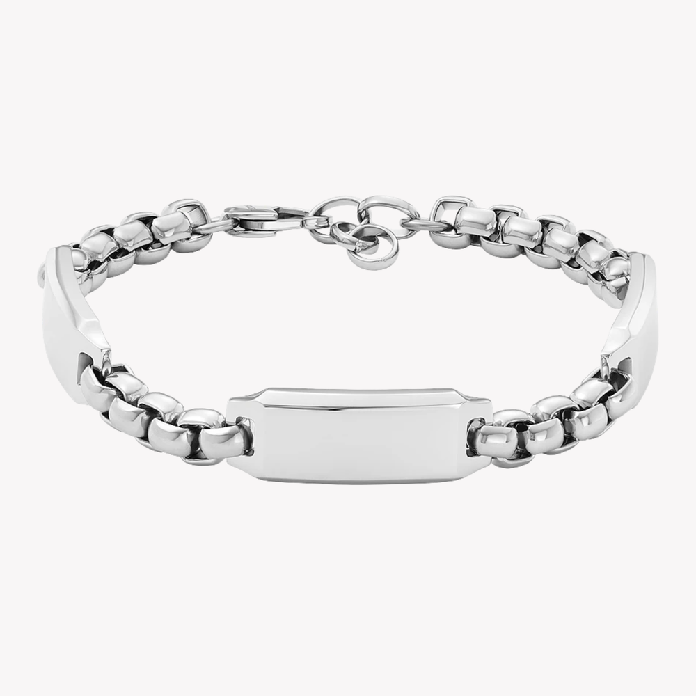 Fossil Men's Silver Bracelet, Engravable ID Plate | JF04400040