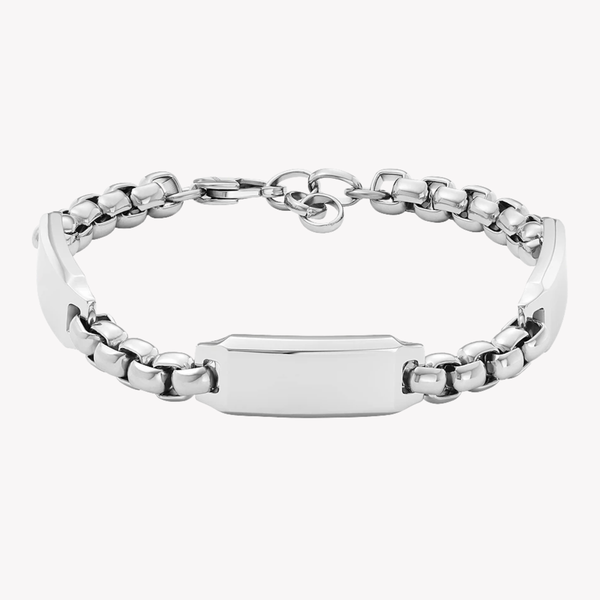 Fossil Men's Silver Bracelet, Engravable ID Plate | JF04400040