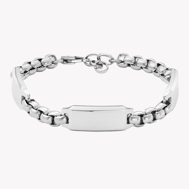Fossil Men's Silver Bracelet, Engravable ID Plate | JF04400040