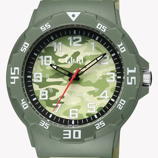 Q&Q Men's Green Men's Watch, Camouflage Dial | V02A-011VY