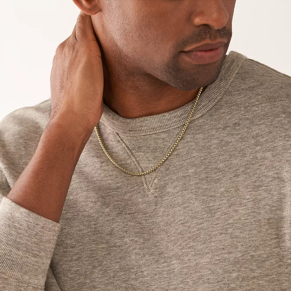 Fossil Men's Gold-Tone Necklace, Box Chain | JF04504710