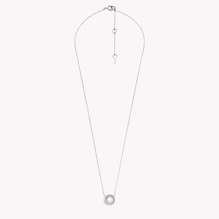 Fossil Women's Silver Necklace, Mother Of Pearl & Cubic Zirconia | JFS00579040