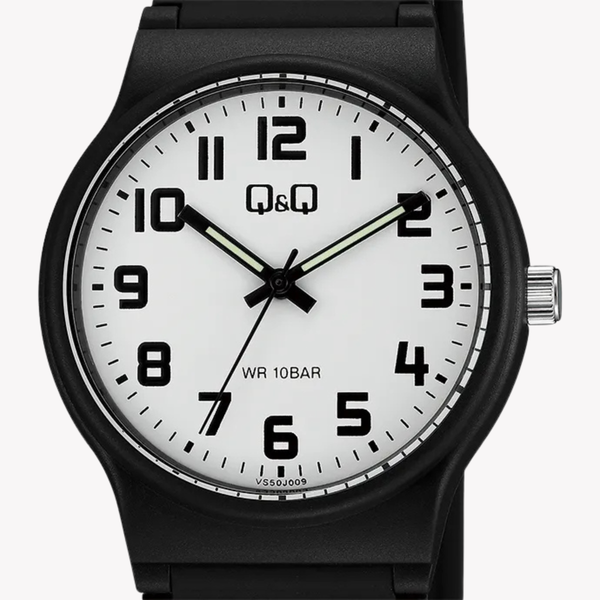 Q&Q Men's Black Men's Watch, White Dial | VS50J009Y