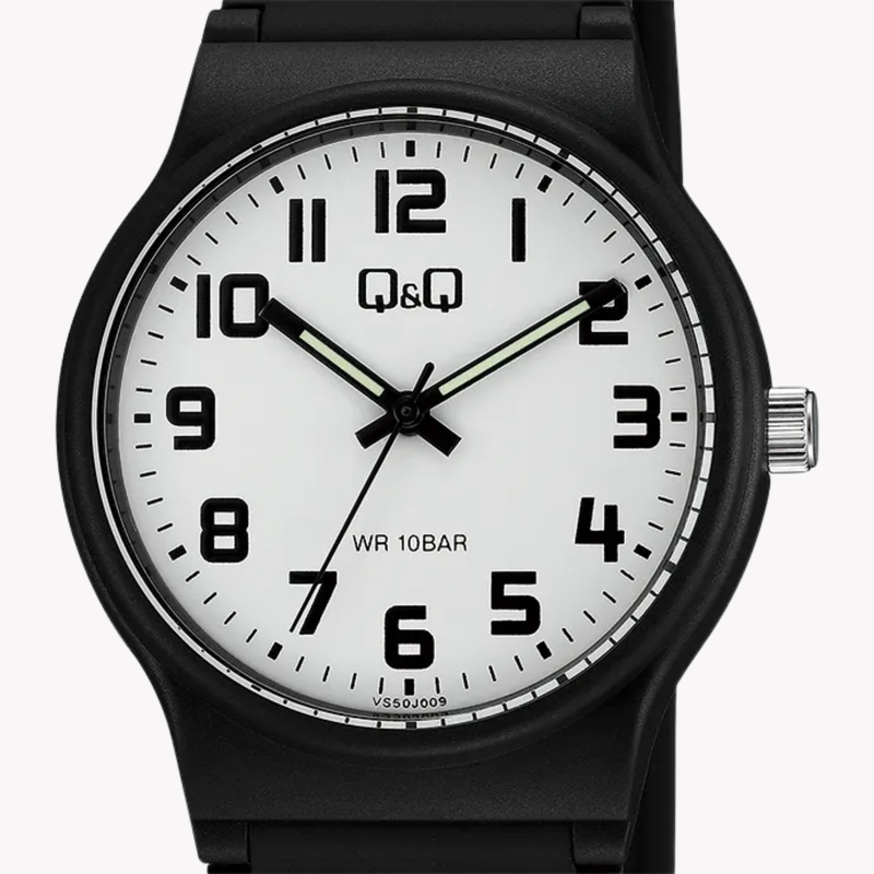 Q&Q Men's Black Men's Watch, White Dial | VS50J009Y