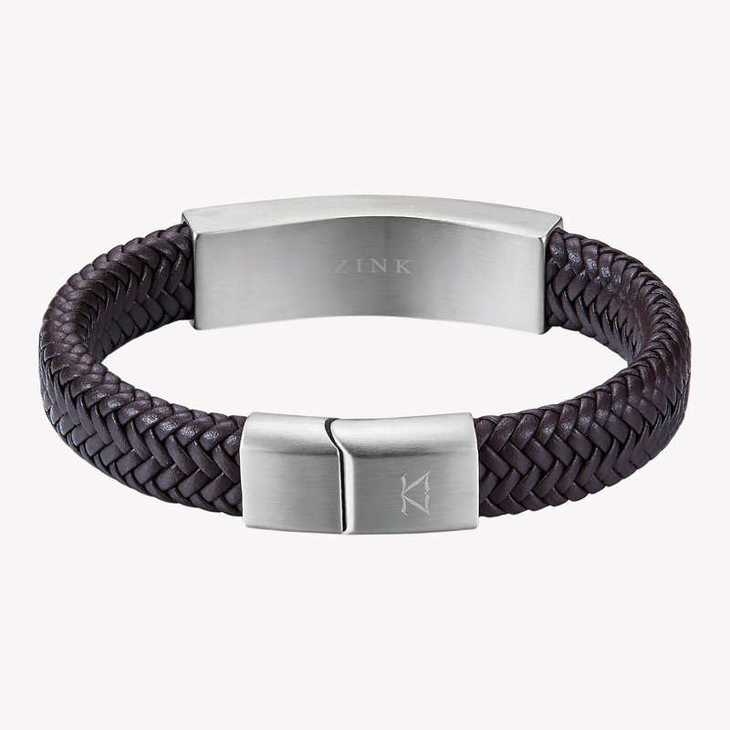 Zink Men's Black & Silver Stainless Steel & Leather Bracelet | Zjbc001slbr