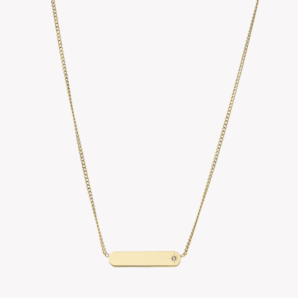Fossil Women's Gold-Tone Necklace, Bar Pendant with Cubic Zirconia | JF04019710