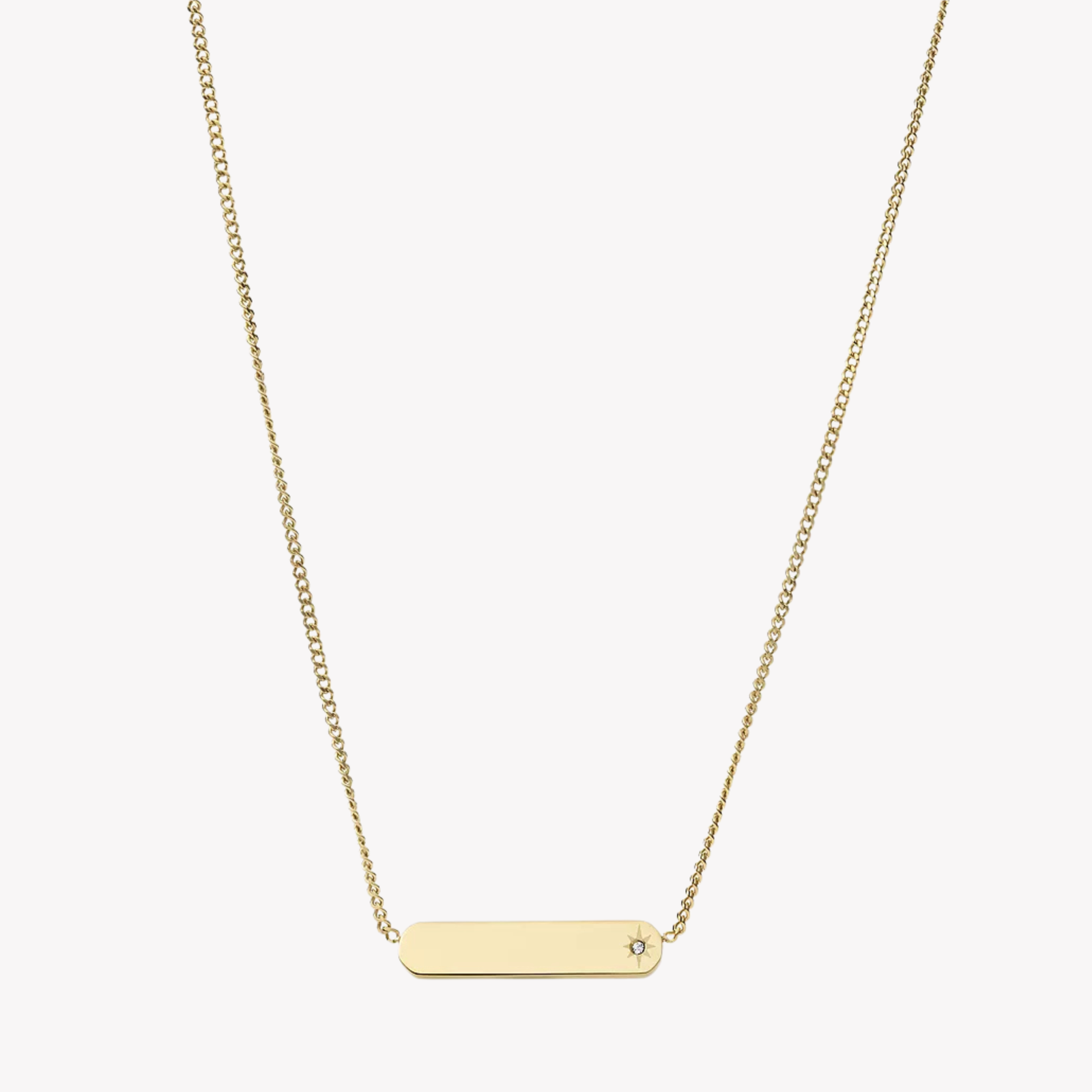 Fossil Women's Gold-Tone Necklace, Bar Pendant with Cubic Zirconia | JF04019710