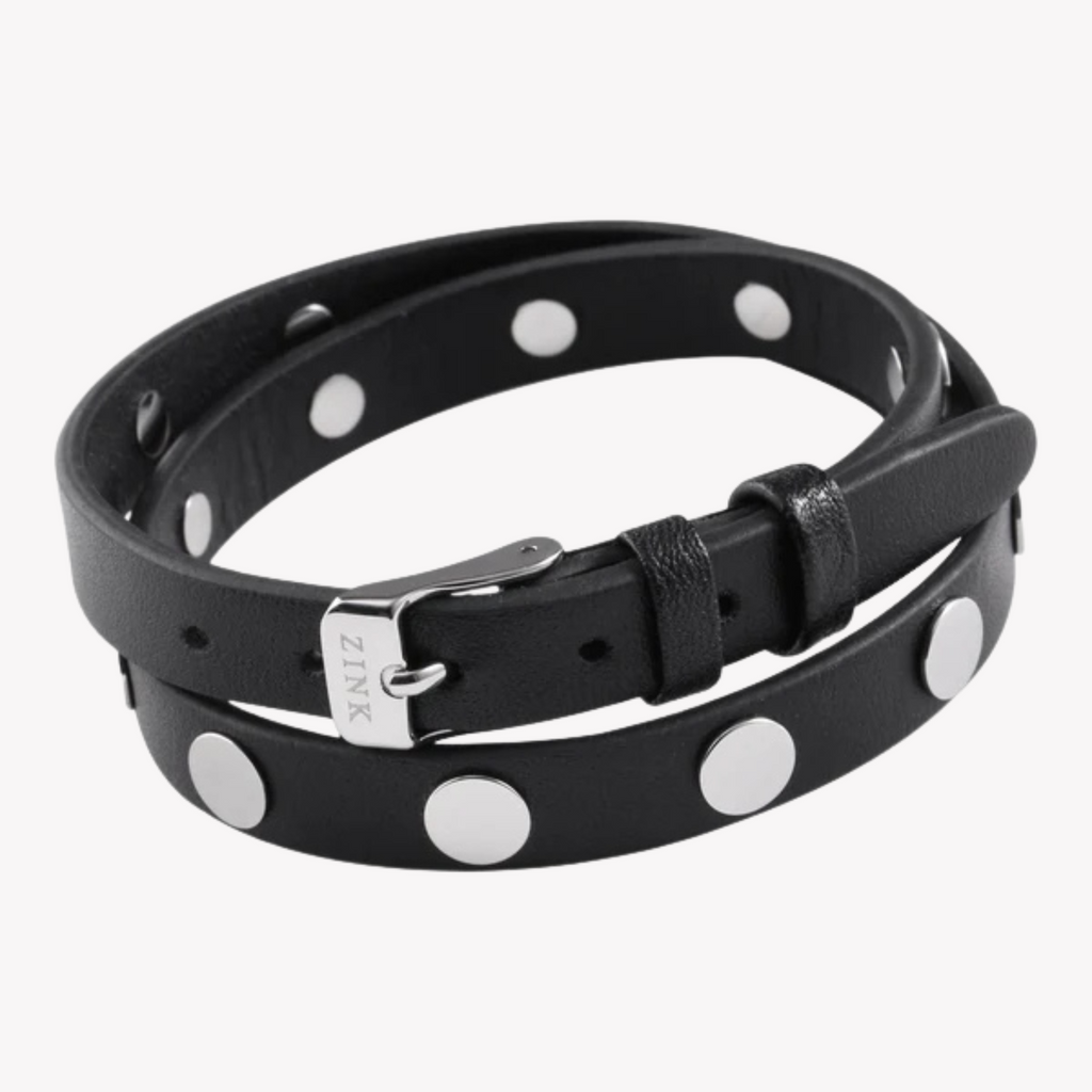 Zink Men's Black & Silver Stainless Steel & Leather Bracelet | Zjbc032lbp-A