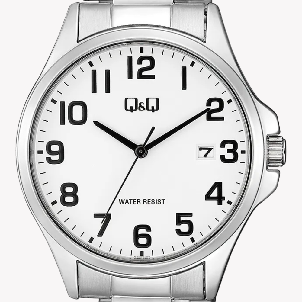 Q&Q Men's Silver Watch, White Dial | A480J204Y