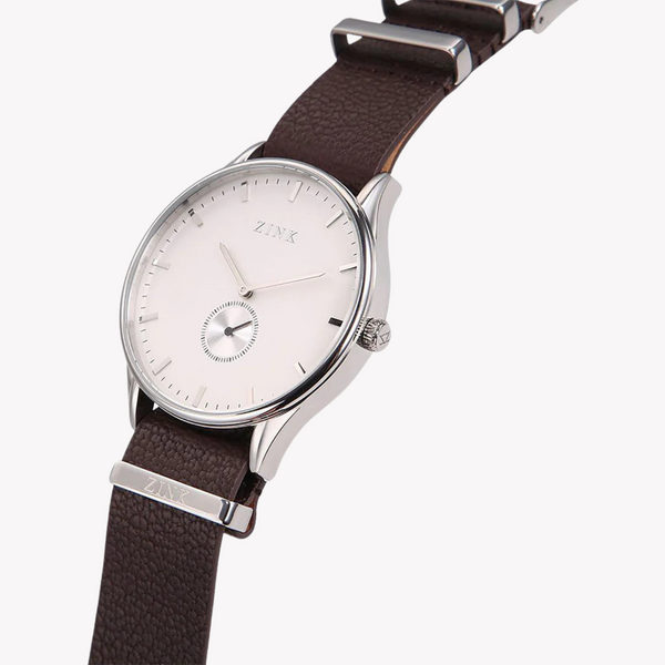 Zink Men's Silver & Brown Leather Watch | Zk130g5ls-12s