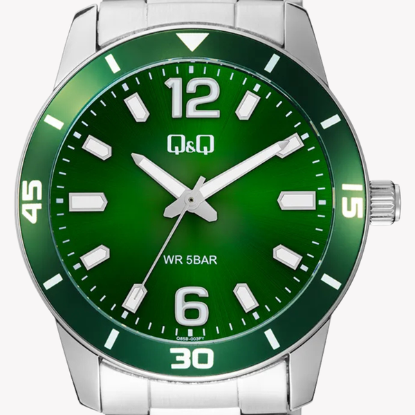 Q&Q Men's Silver Watch, Green Dial | Q85B-003PY