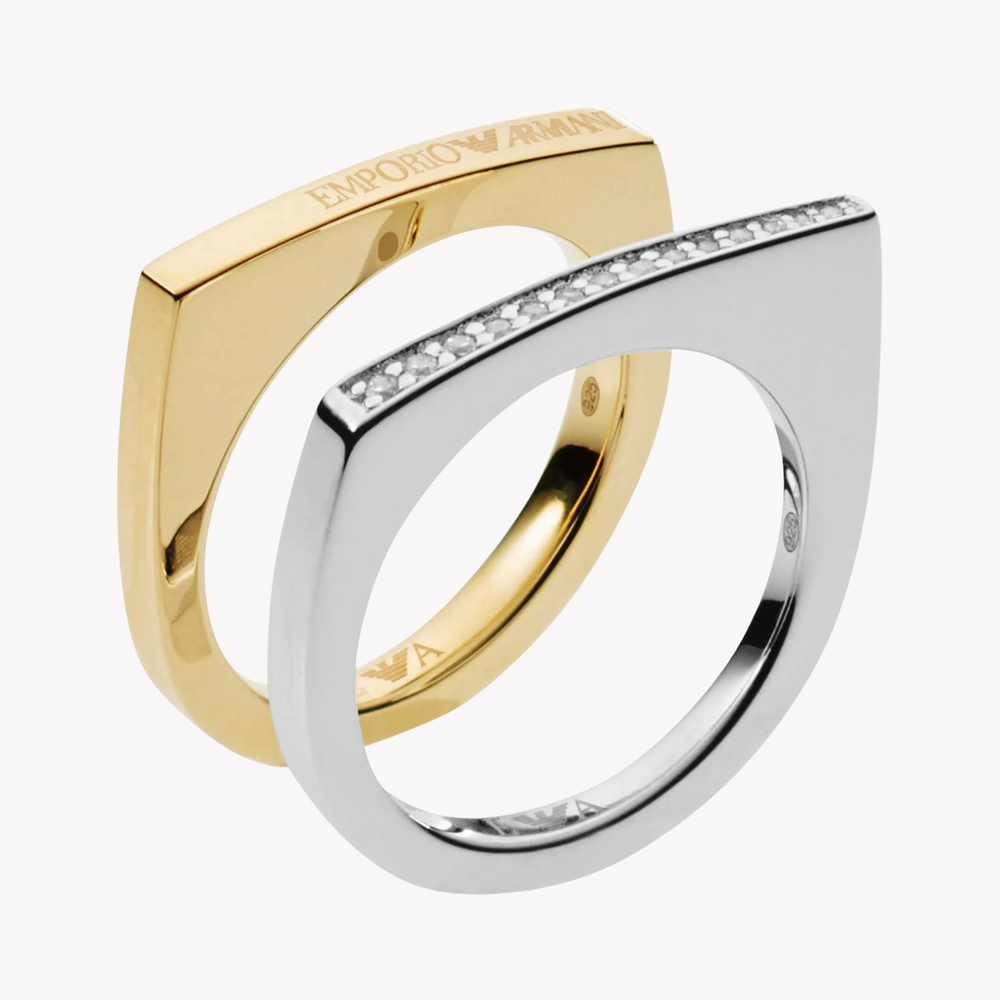 Emporio Armani Ladies' Silver & Rose Gold Ring, Crystal Deco Detail | EG3325040505