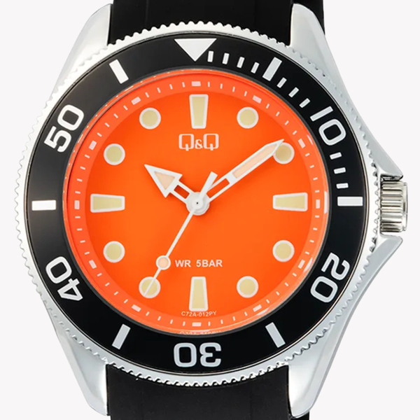Q&Q Men's Black Watch, Orange Dial | C72A-012PY
