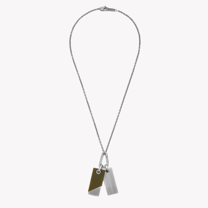 Emporio Armani Men's Silver Necklace, Eagle Logo Dog Tag | EGS3179040