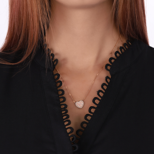 Fossil Women's Rose Gold Necklace, Mother Of Pearl & Crystal Heart Pendant | JF03164791