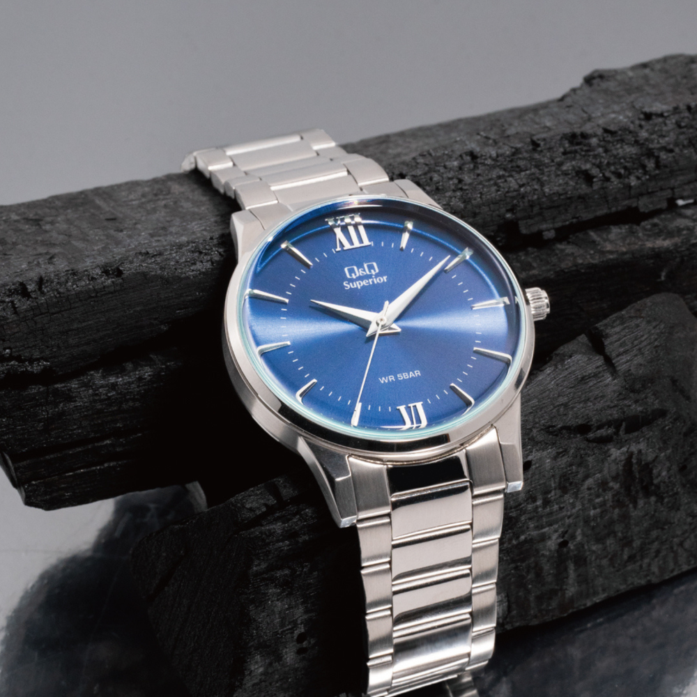 Q&Q Men's Silver Watch, Blue Dial | C24A-002VY