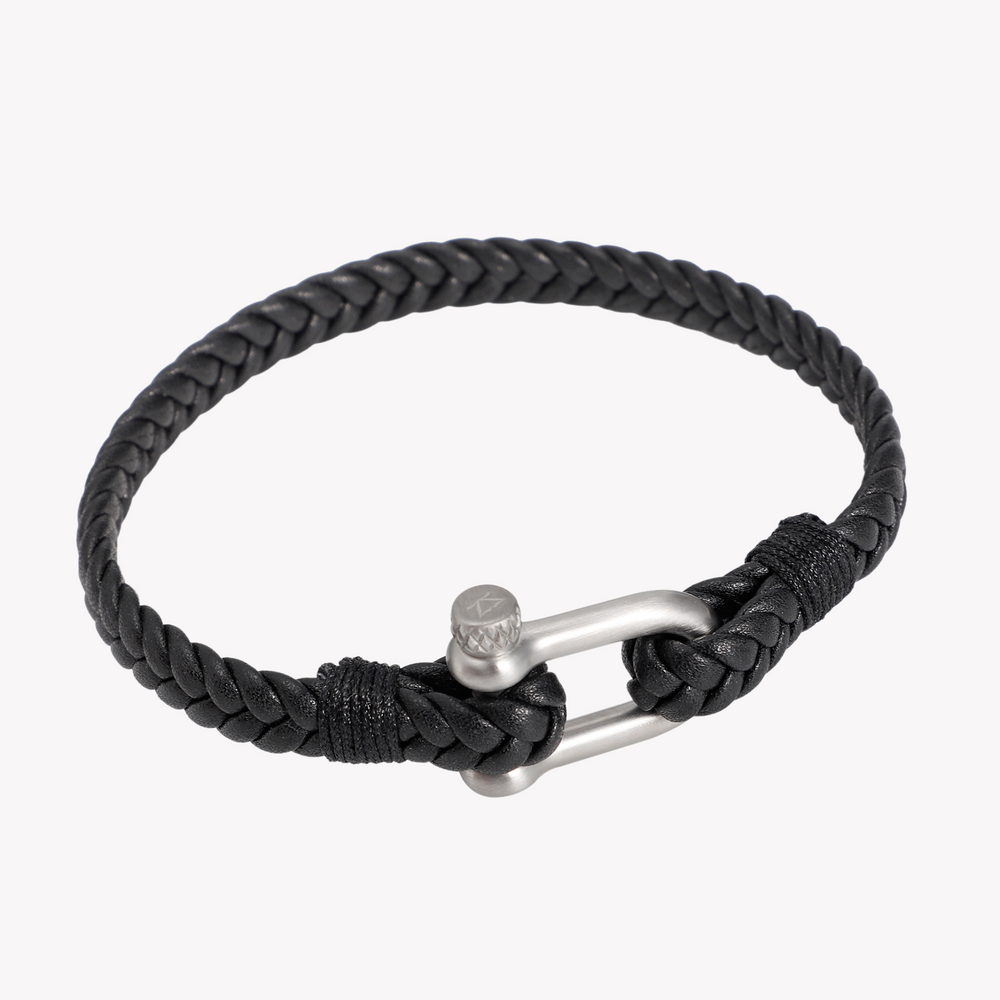 Zink Men's Black & Silver Stainless Steel & Leather Bracelet | Zjbc044sm