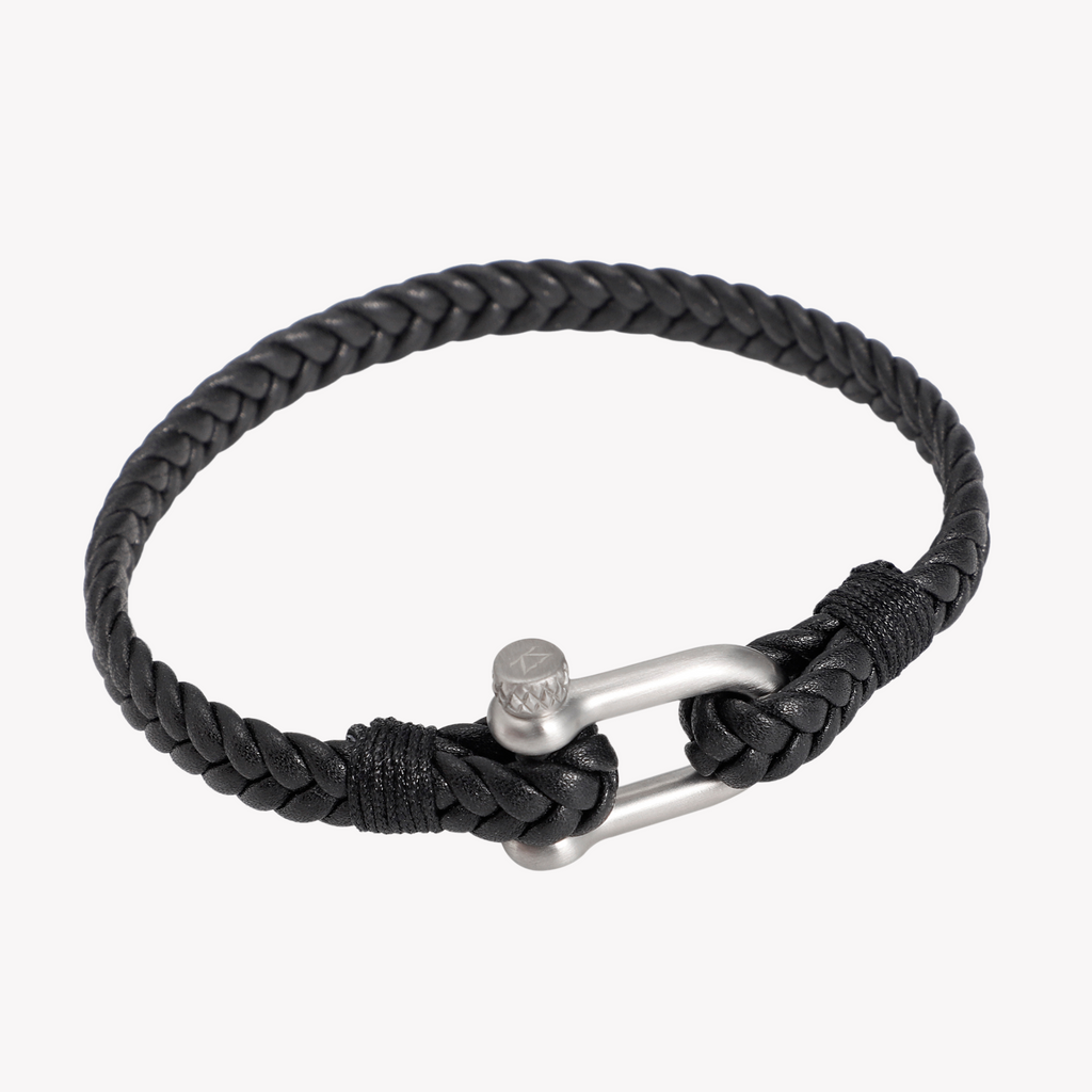 Zink Men's Black & Silver Stainless Steel & Leather Bracelet | Zjbc044sm