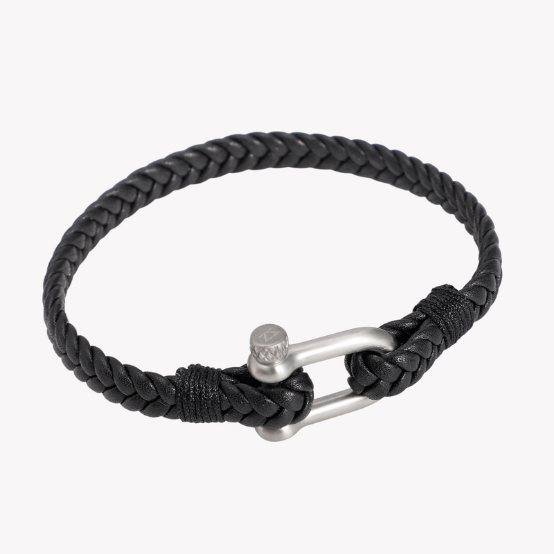 Zink Men's Black & Silver Stainless Steel & Leather Bracelet | Zjbc044sm