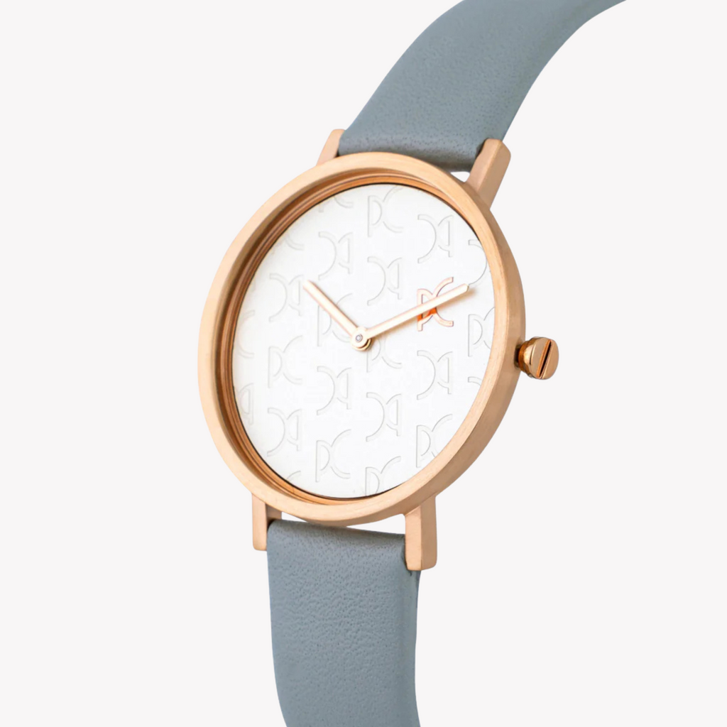 Montre femme PIERRE CARDIN avec boîtier en acier inoxydable or rose et bracelet en cuir gris