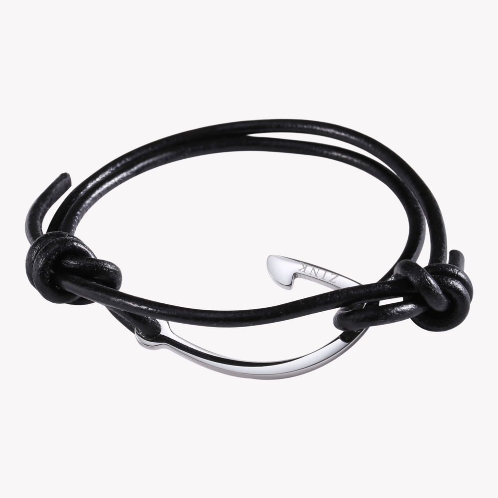 Zink Men's Black & Silver Stainless Steel & Leather Bracelet | Zjbc024lpb