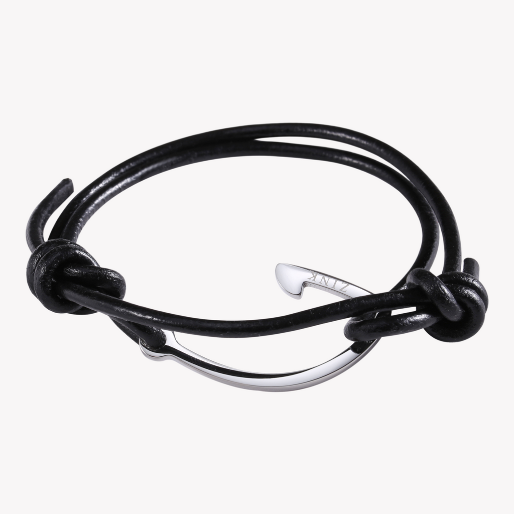 Zink Men's Black & Silver Stainless Steel & Leather Bracelet | Zjbc024lpb