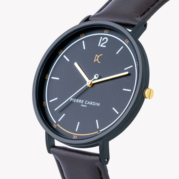 Pierre Cardin Men's Stainless Steel Black Watch, Brown Leather | Cbn.3011 by i-watch