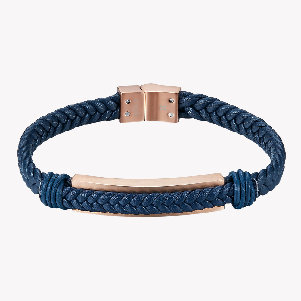 Zink Men's Blue & Rose Gold Stainless Steel & Leather Bracelet | Zjbc028rgbl