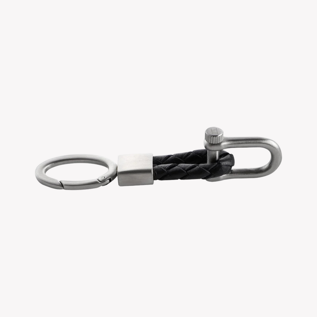 Zink Keychain - Silver & Black - Stainless Steel & Leather | Zjkc010b