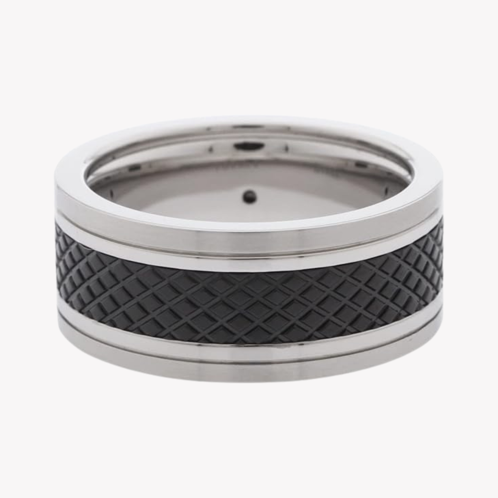 Fossil Men's Silver & Black Ring, Black Polyurethane Inlay | JF00888040510