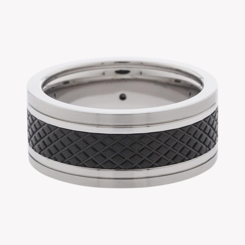 Fossil Men's Silver & Black Ring, Black Polyurethane Inlay | JF00888040510