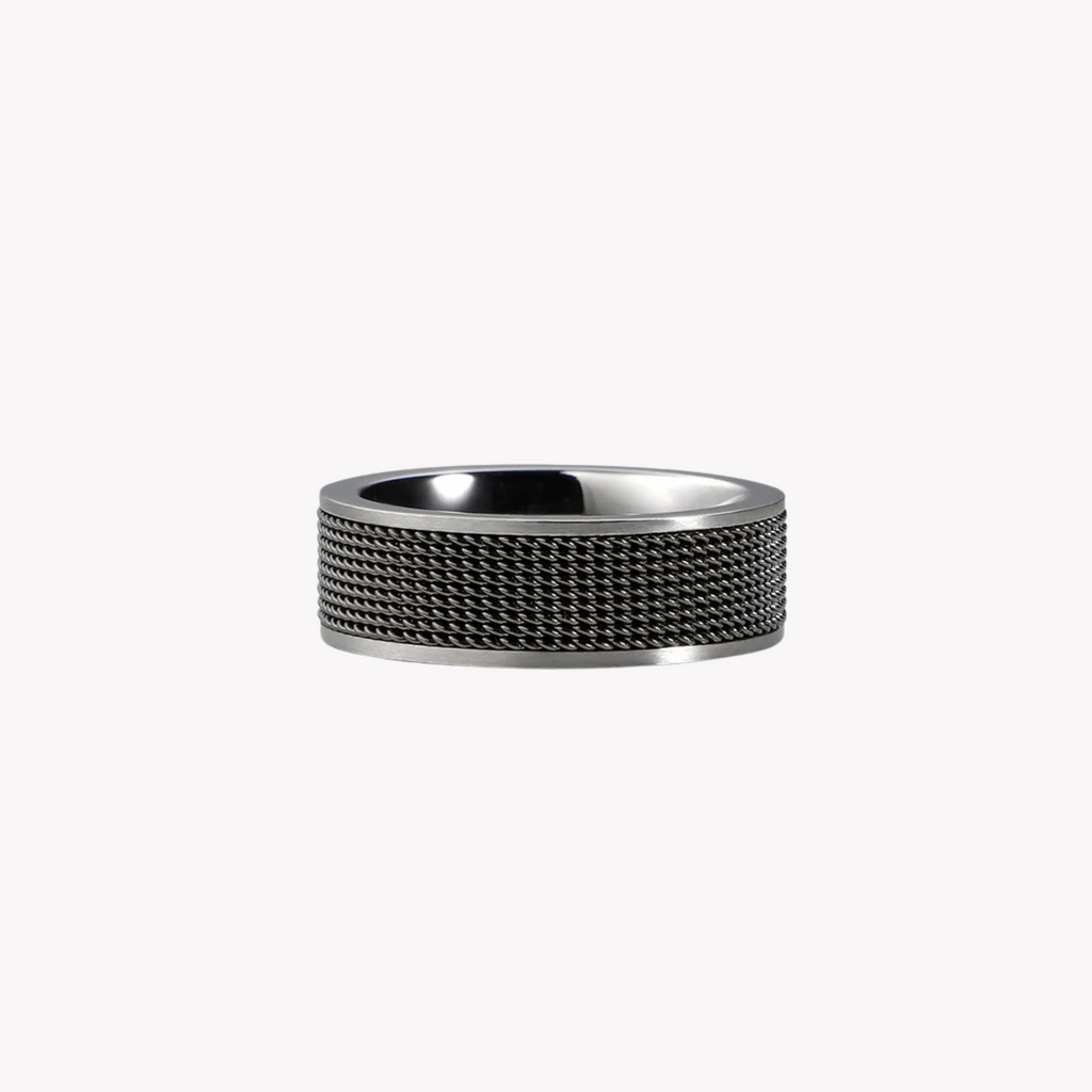 Zink Men's Silver & Black Stainless Steel Ring | Zjrg006spmg