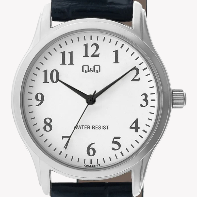 Q&Q Women's Silver & Black Watch, White Dial | C03A-007PY