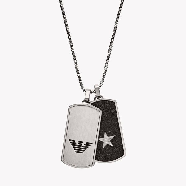 Emporio Armani Men's Silver Necklace, Dog Tag Eagle Logo | EGS2675040