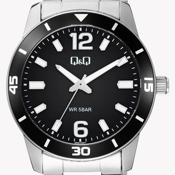 Q&Q Men's Silver Watch, Black Dial | Q85B-005PY