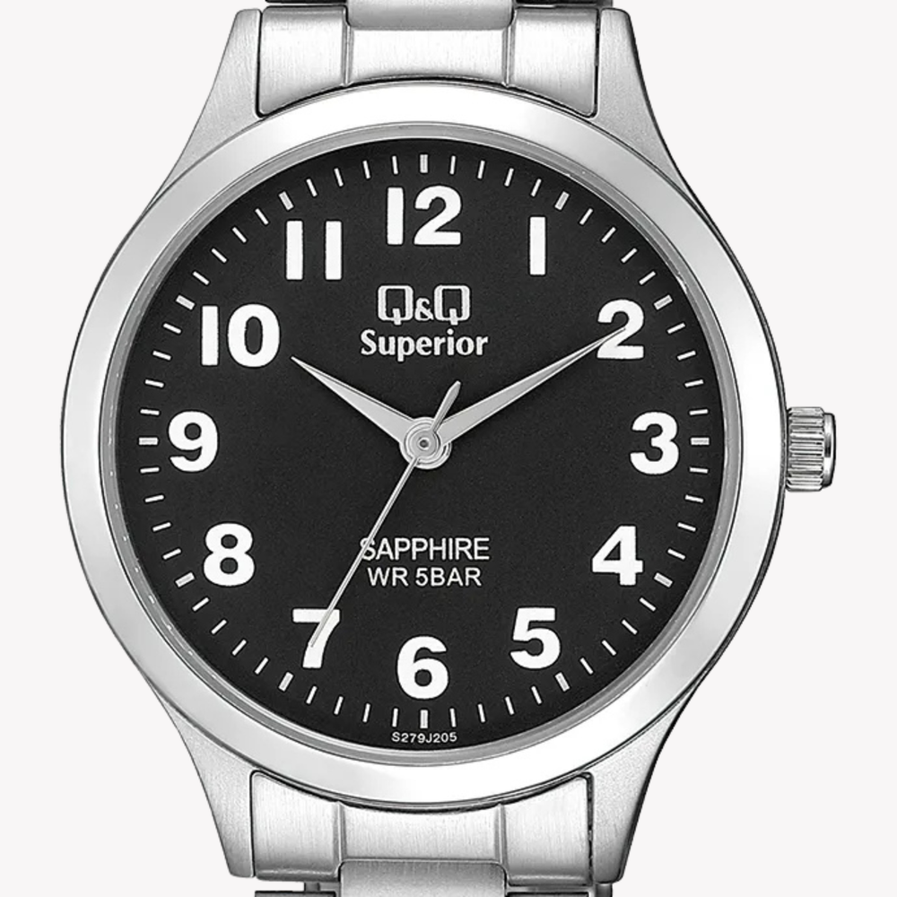 Q&Q Superior Women's Silver Watch, Black Dial | S279J205Y