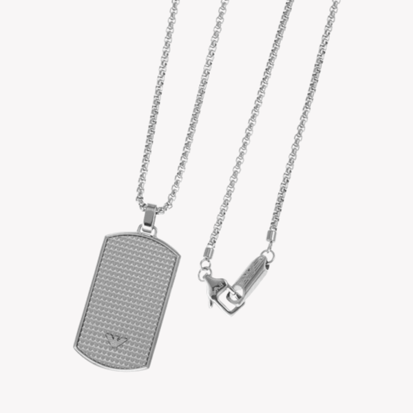 Emporio Armani Men's Silver Necklace, Etched Dog Tag | EGS2986040