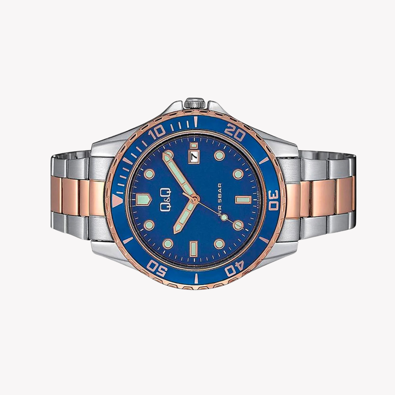 Q&Q Men's Silver Watch, Blue Dial | A172J422Y